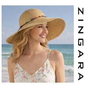 Zingara Wide Brim Straw Beach Gardening Vacation Cruise Coastal Sun Hat